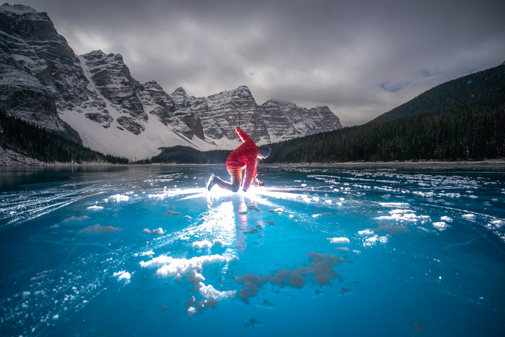 2x3, Alberta, Canada, Canada Rockies, Canadian Rockies, Frozen Lake, Landscape, Moraine Lake, self-portrait